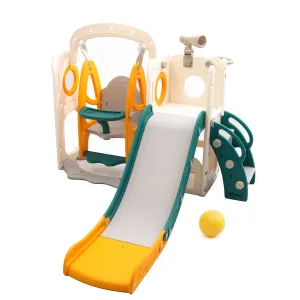 Bus 5-in-1 Kids Slide & Swing Set | Basketball Hoop | Storage Area | Telescope