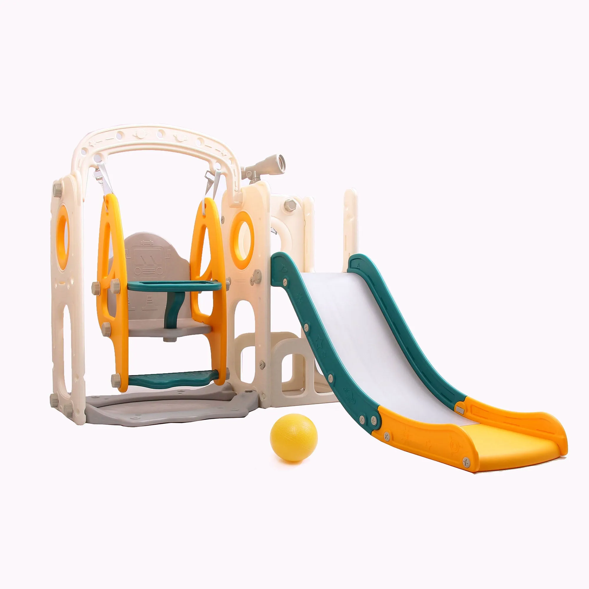 Bus 5-in-1 Kids Slide & Swing Set | Basketball Hoop | Storage Area | Telescope