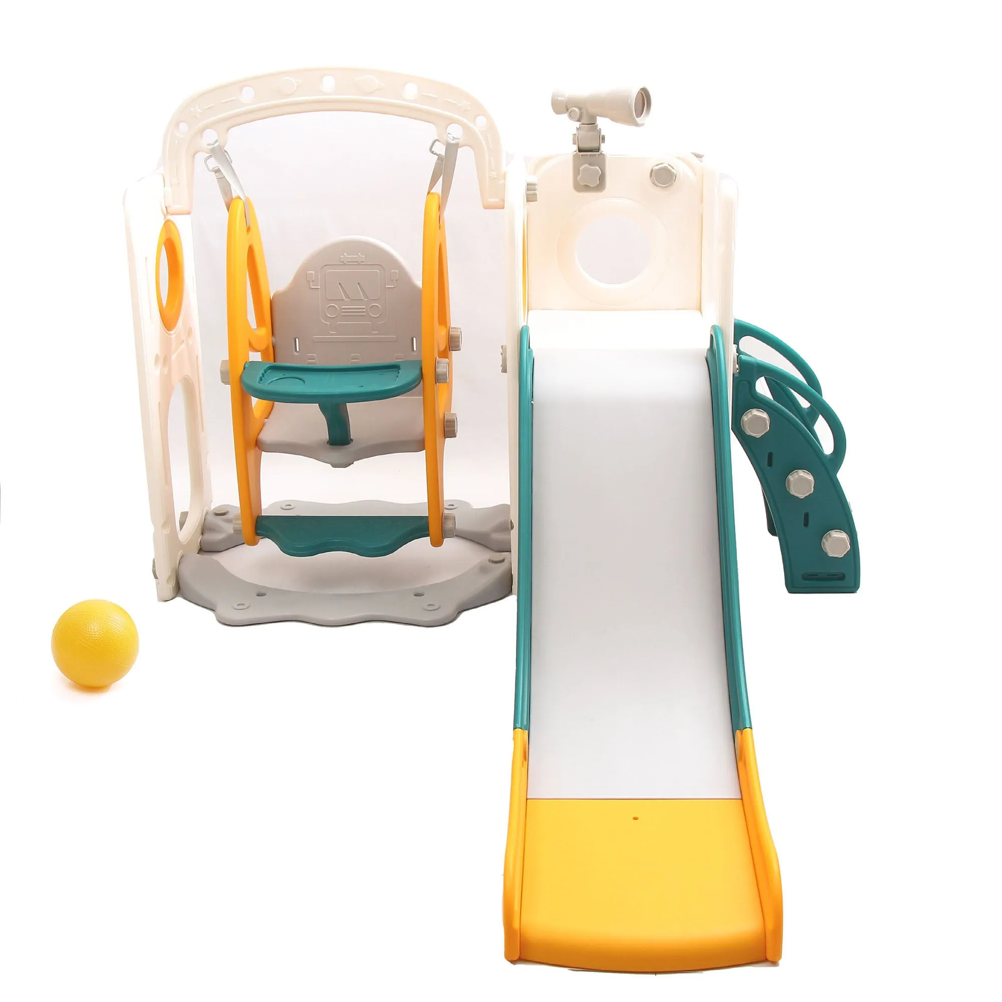 Bus 5-in-1 Kids Slide & Swing Set | Basketball Hoop | Storage Area | Telescope