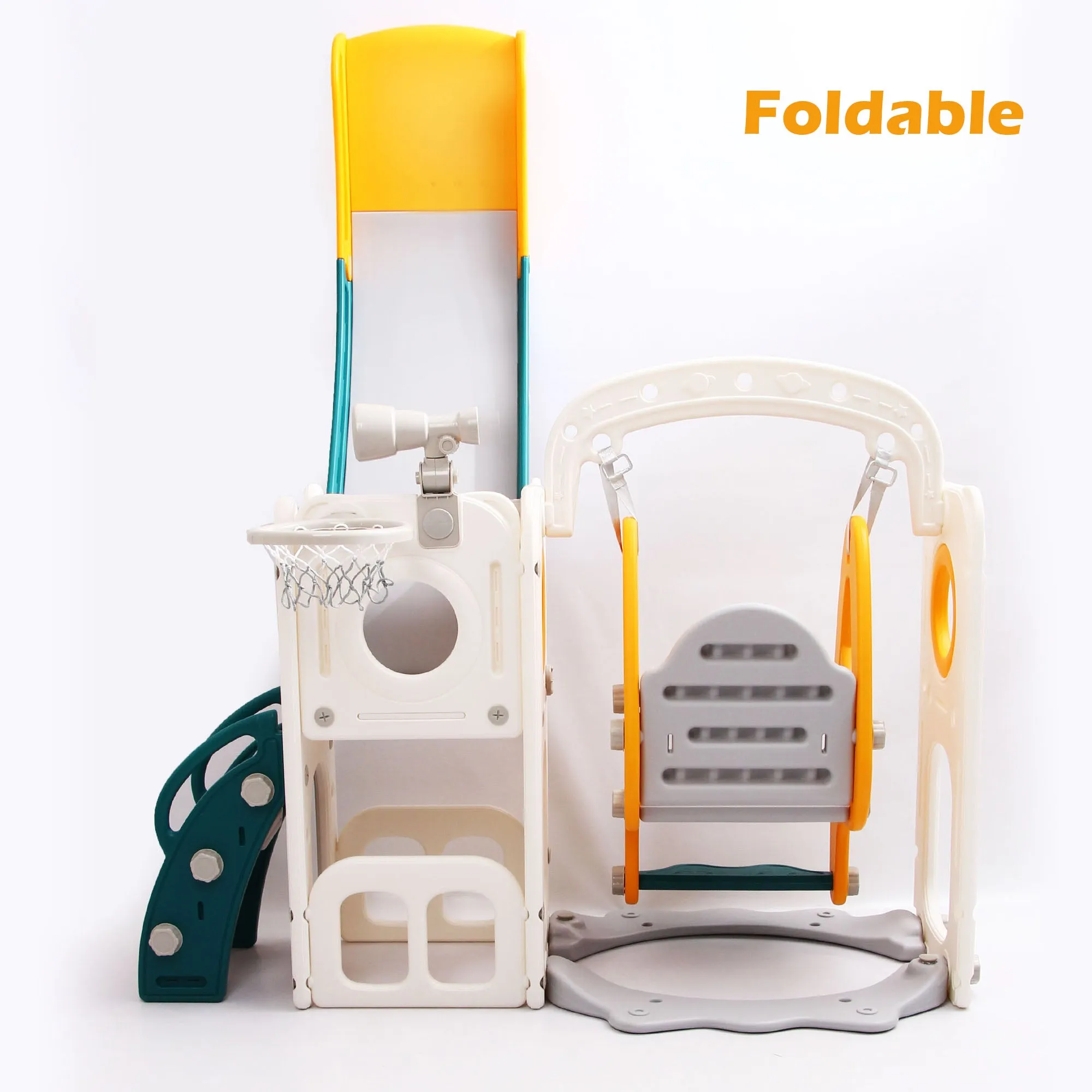 Bus 5-in-1 Kids Slide & Swing Set | Basketball Hoop | Storage Area | Telescope