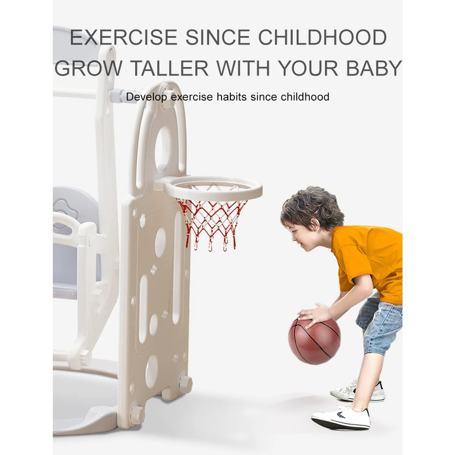 Bus Playhouse 5-in-1 Kids Slide & Swing Set | Basketball Hoop | Music