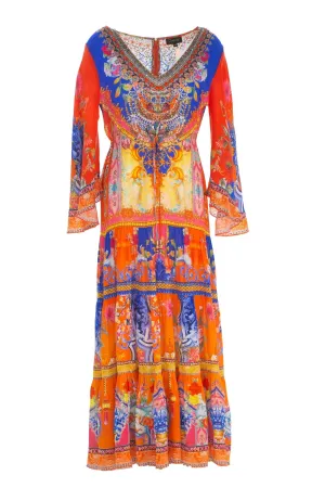 CARNIVAL SPIRIT V NECK TIER MAXI DRESS