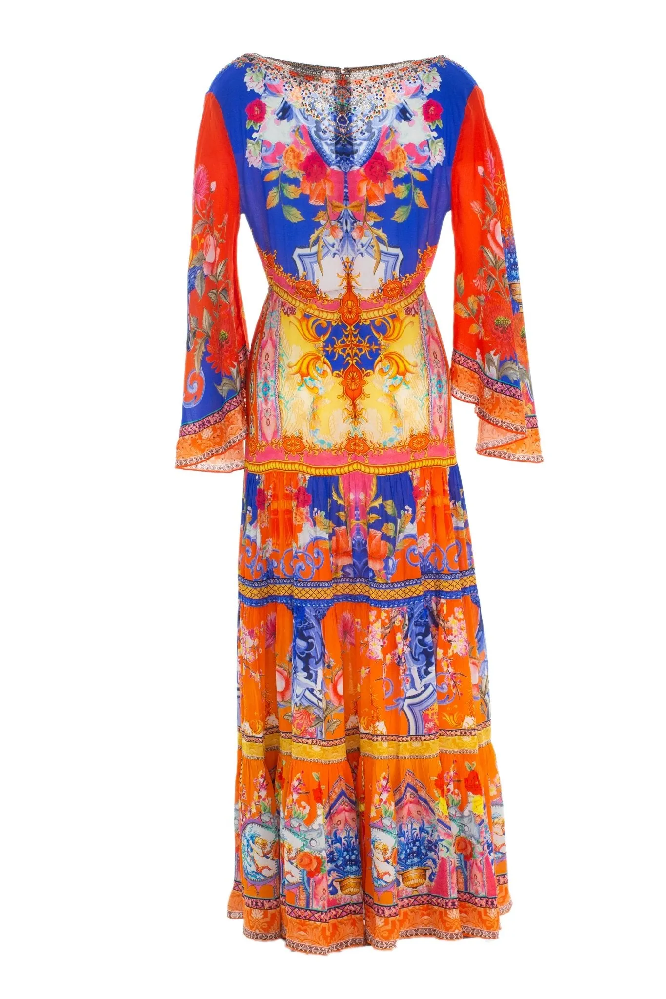 CARNIVAL SPIRIT V NECK TIER MAXI DRESS