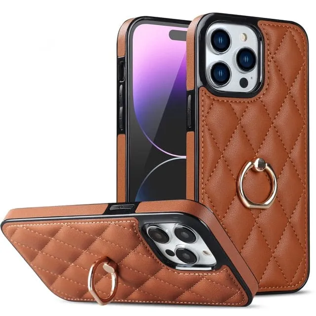 Classic Leather Phone Case With Ring Grip