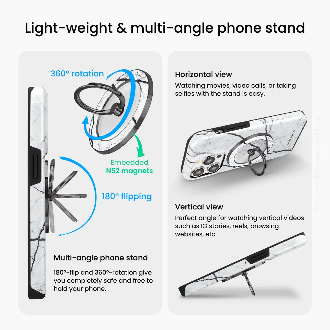 Classic White - Black MagSafe Phone Grip and Ring Holder Stand