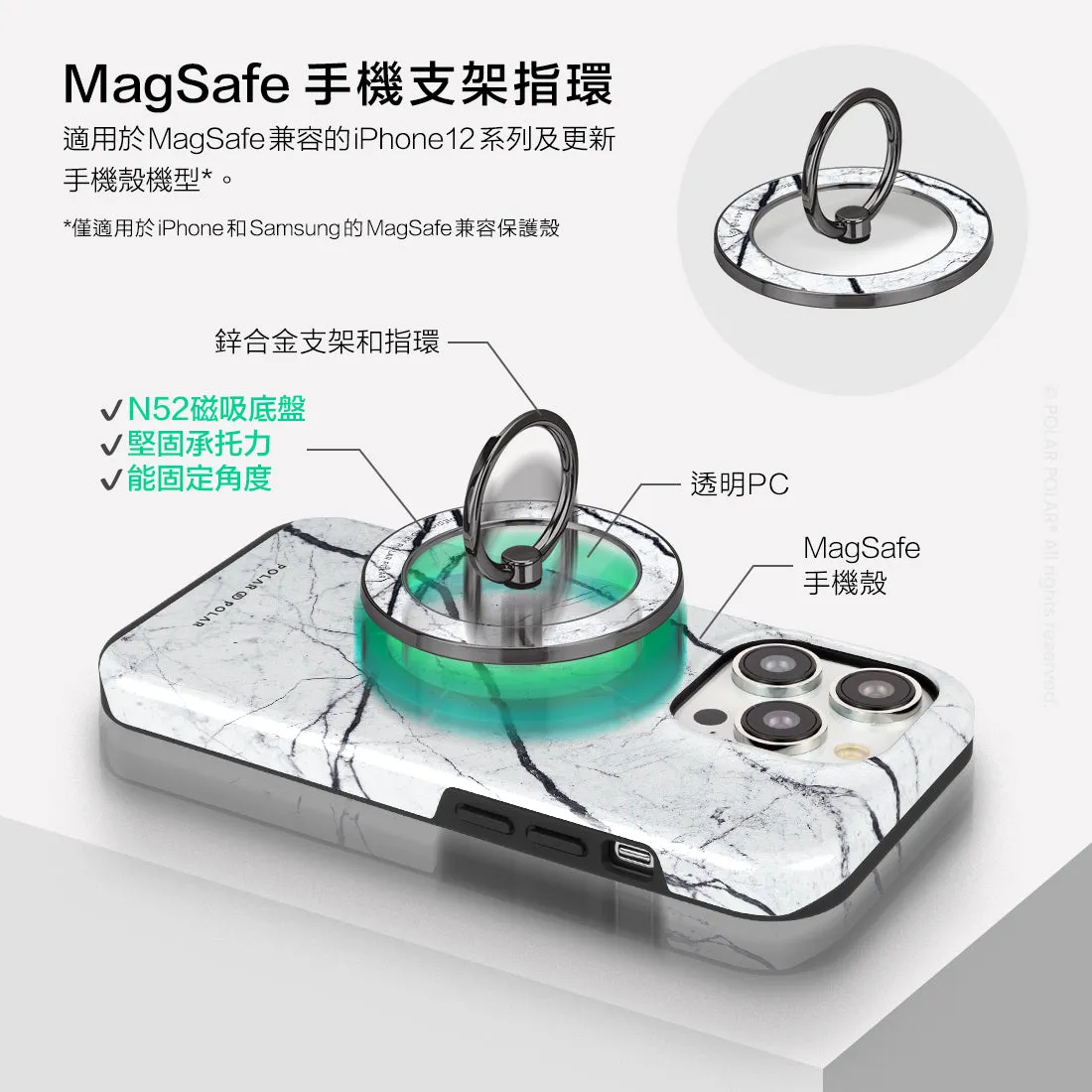Classic White - Black MagSafe Phone Grip and Ring Holder Stand