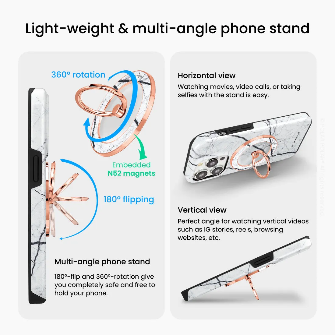 Classic White - Rose Gold MagSafe Phone Grip and Ring Holder Stand