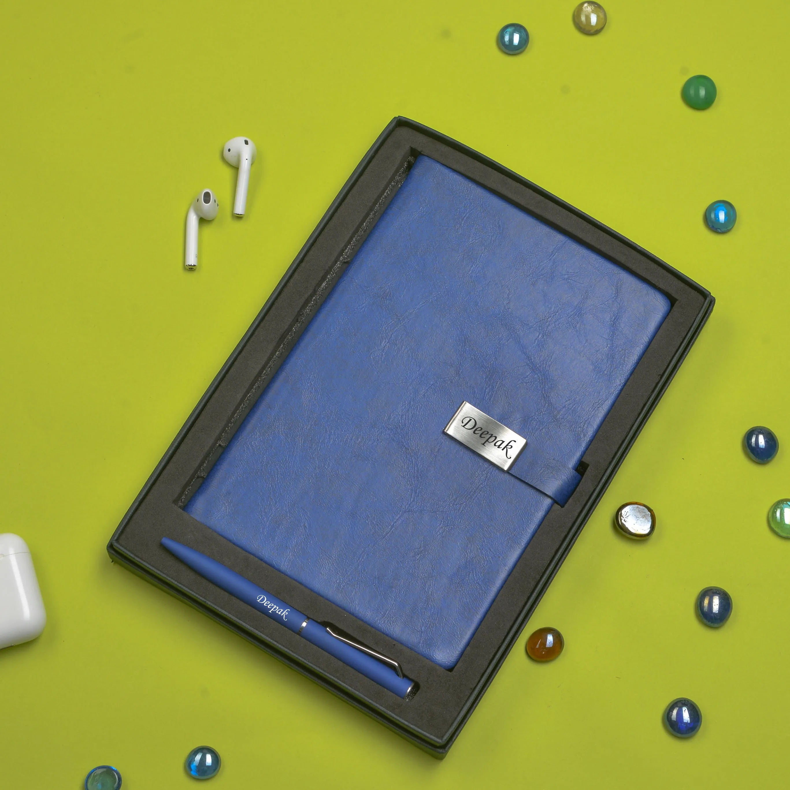 Classy Metal Flip Diary   Classic Metal Pen - Blue