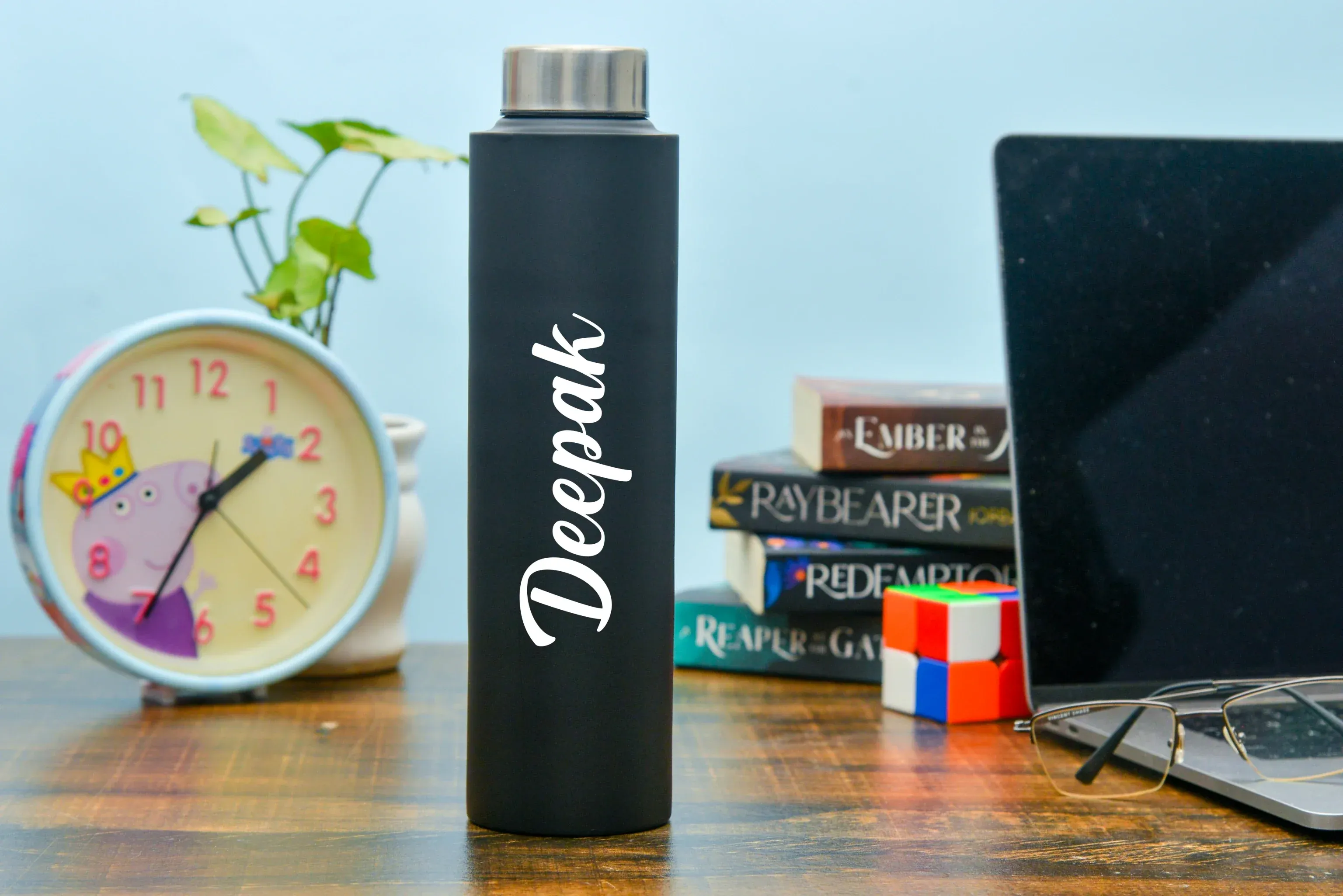 Classy Metal Flip Diary   Classic Metal Pen   Classic Smart Bottle  (Black) - Tan