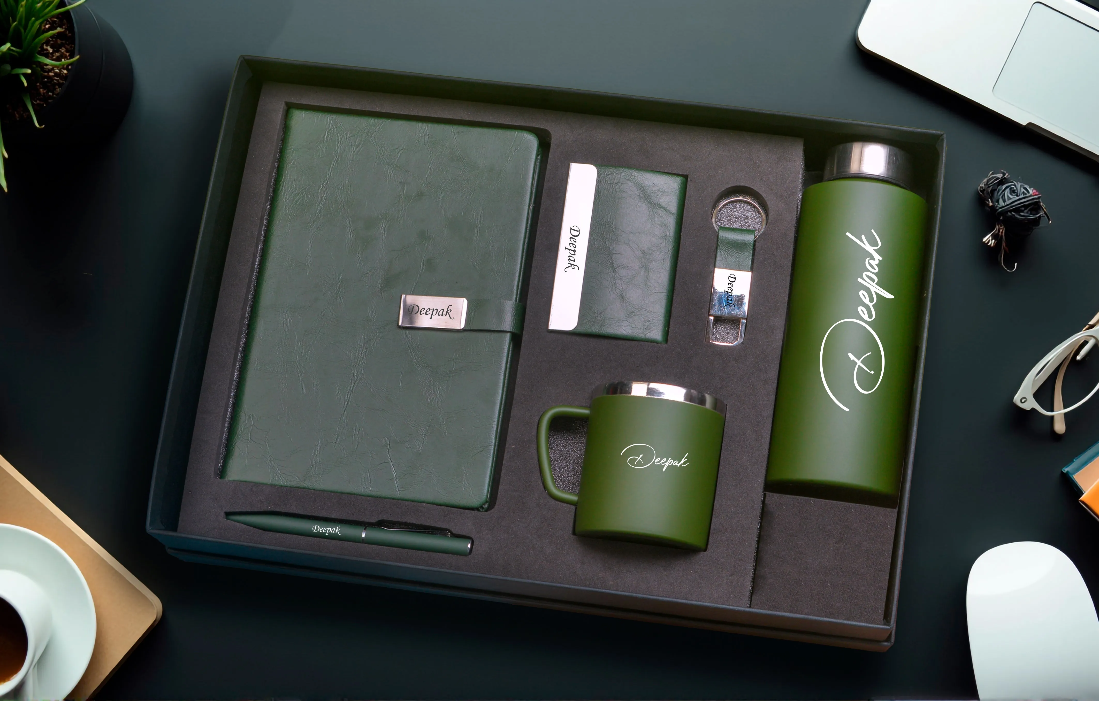 Classy Metal Flip Diary   Classic Metal Pen   Classy Leather Metal Keychain   Classy Card Holder   Classic Smart Bottle    Stainless Steel Mug - Green