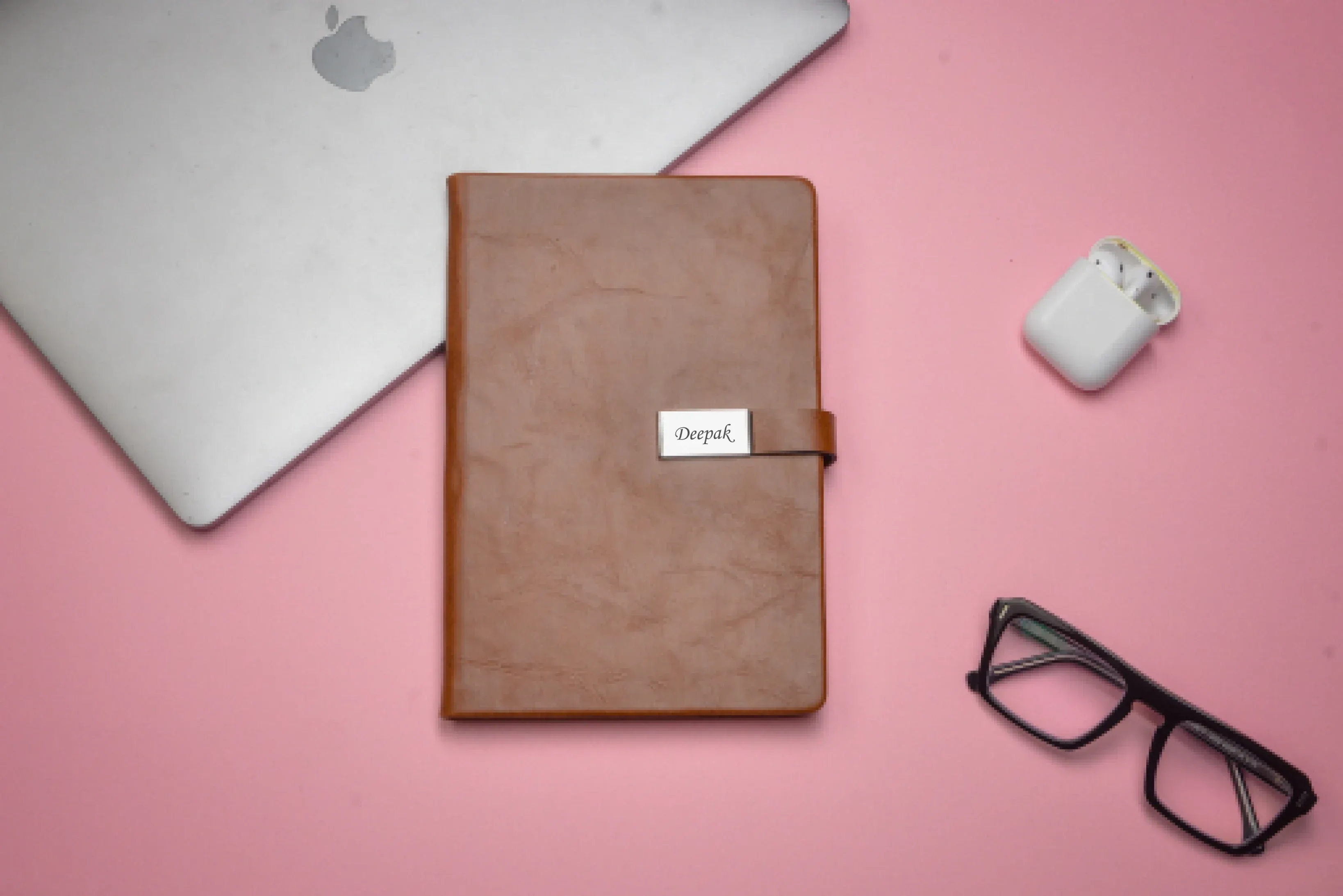 Classy Metal Flip Diary   Classic Metal Pen - Tan