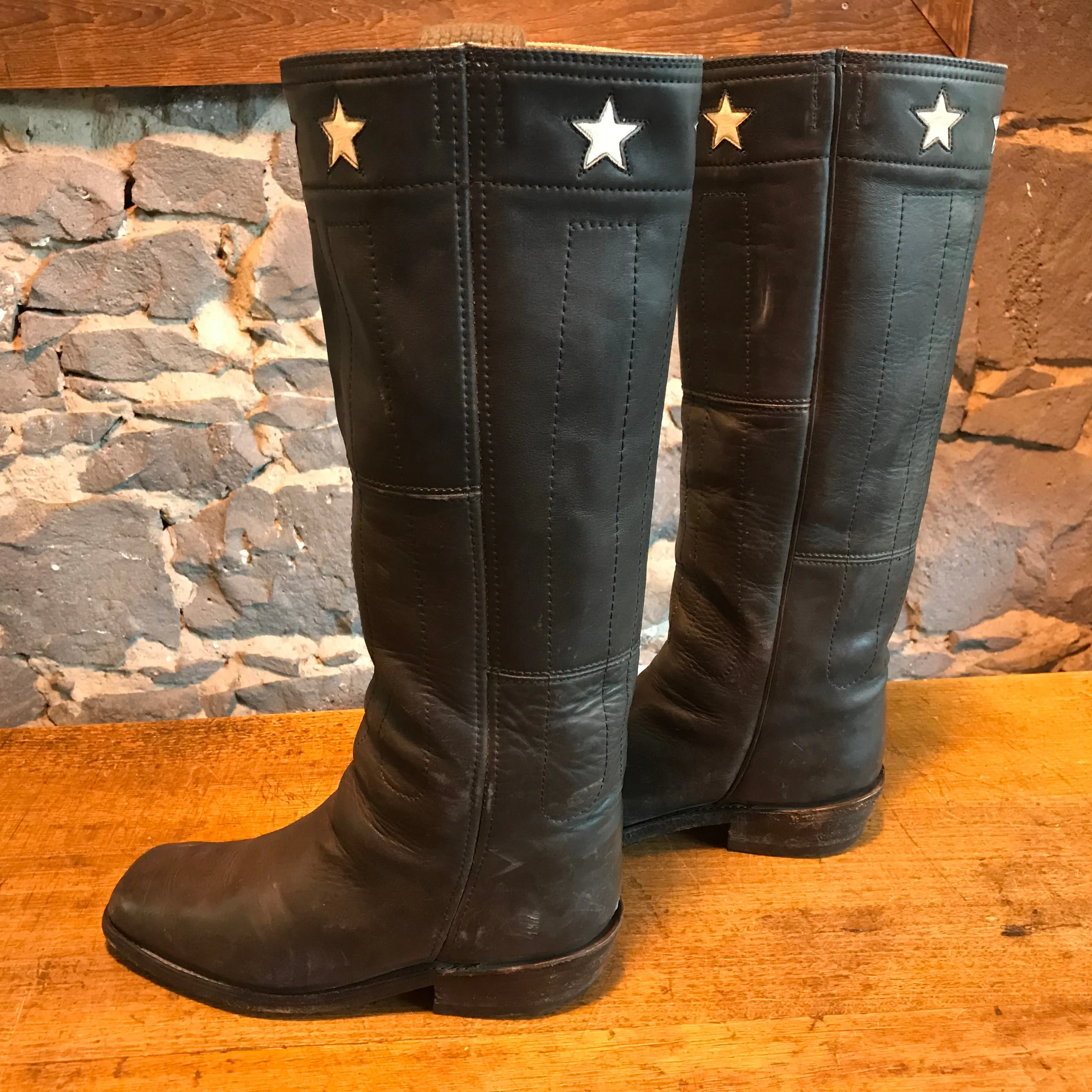 Cowboy Boots Rare By J.R.Reyes - Boot Co Vintage Mens Custom Made Classic Cathedral Stitching White Inlay Stars Made in USA