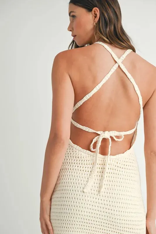Crochet Crisscross Spaghetti Strap Mini Dress