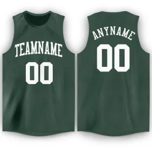 Custom Hunter Green White Round Neck Basketball Jersey