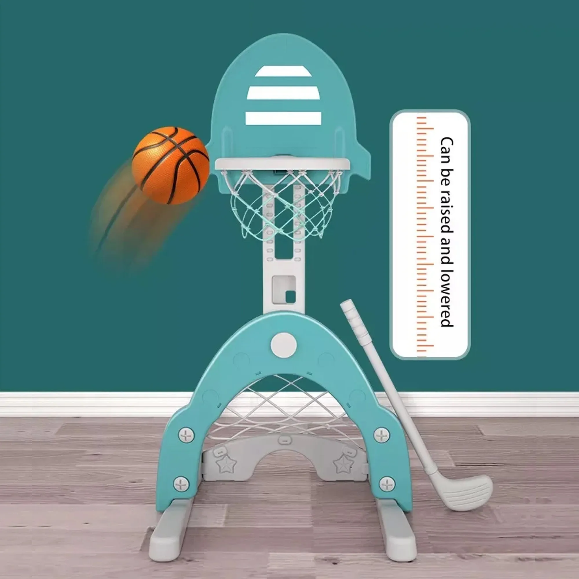 Dinosaur 5-in-1 Kids Slide & Swing Set | Basketball Hoop | Golf | Football