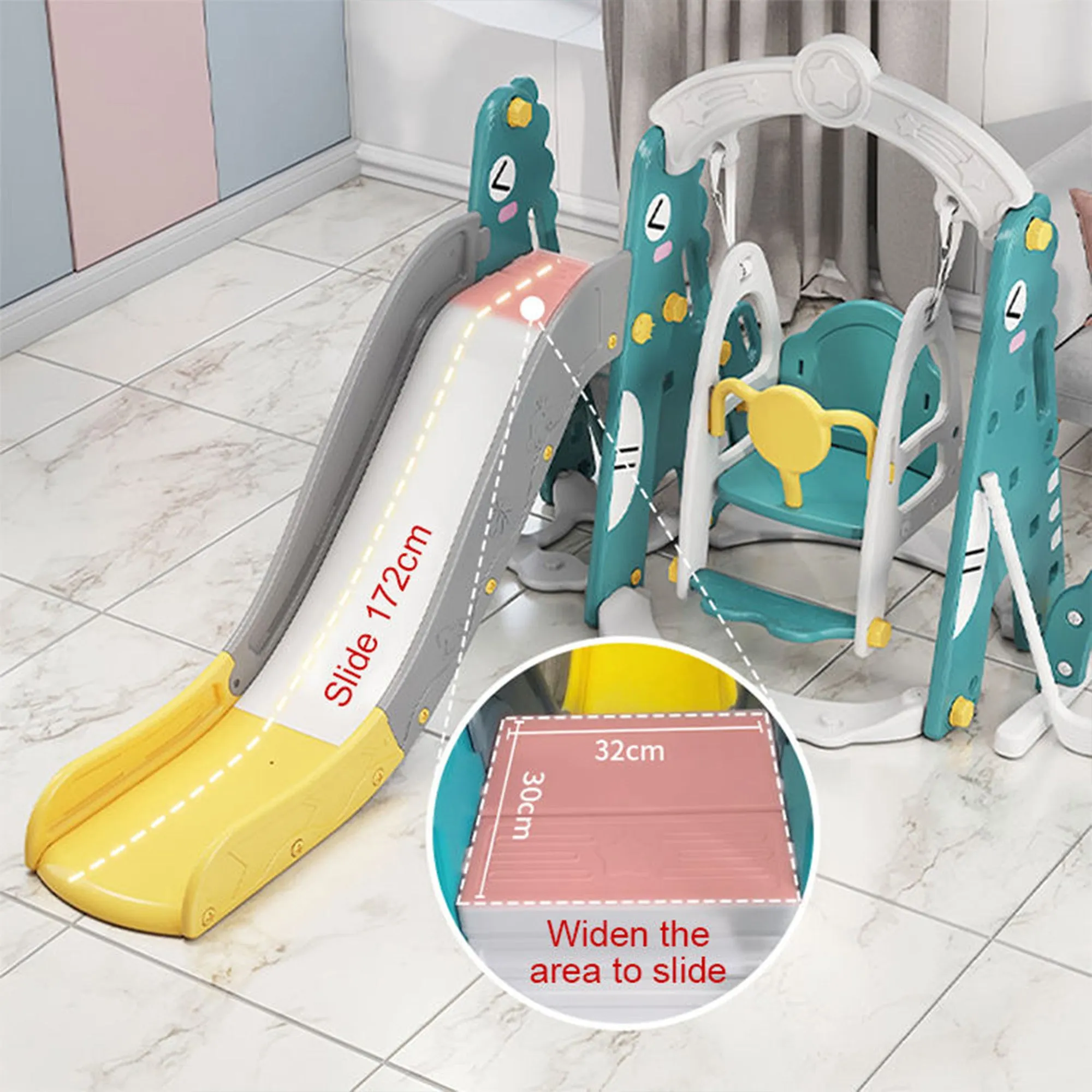 Dinosaur 5-in-1 Kids Slide & Swing Set | Basketball Hoop | Golf | Football