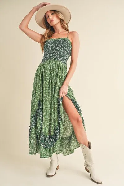 Ditsy Floral Ruffled Hem Maxi Cami Dress