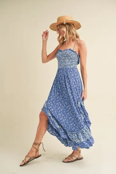 Ditsy Floral Ruffled Hem Maxi Cami Dress