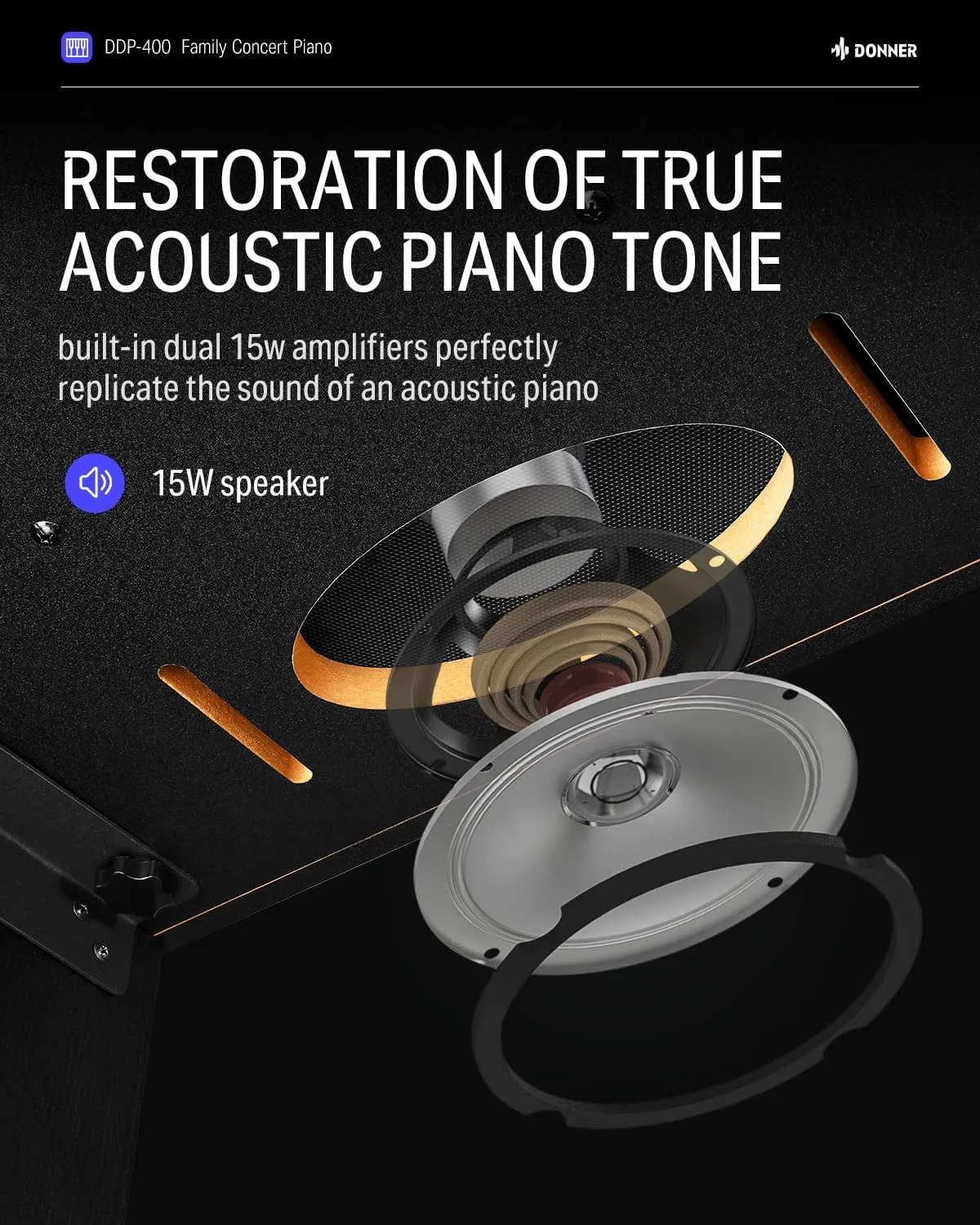 Donner DDP-400 88 Weighted Key Progressive Hammer Action Digital Piano with Furniture Stand & 3 Pedal for Professional