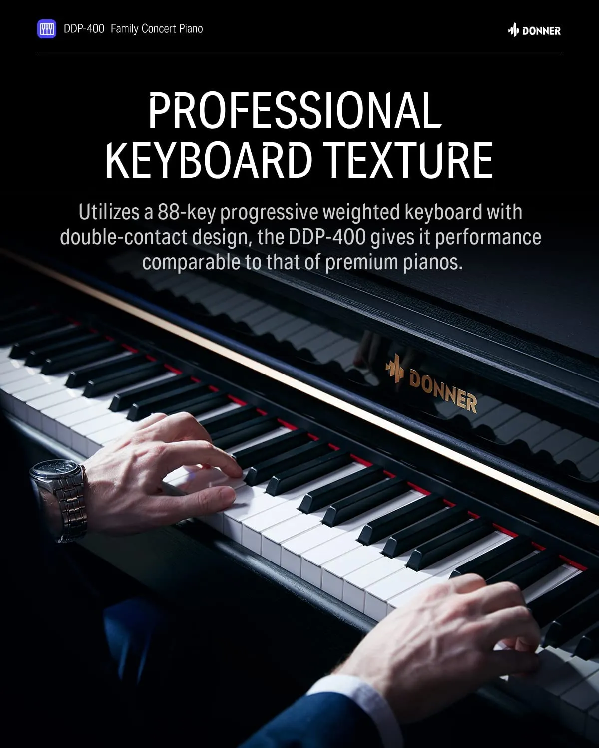 Donner DDP-400 88 Weighted Key Progressive Hammer Action Digital Piano with Furniture Stand & 3 Pedal for Professional