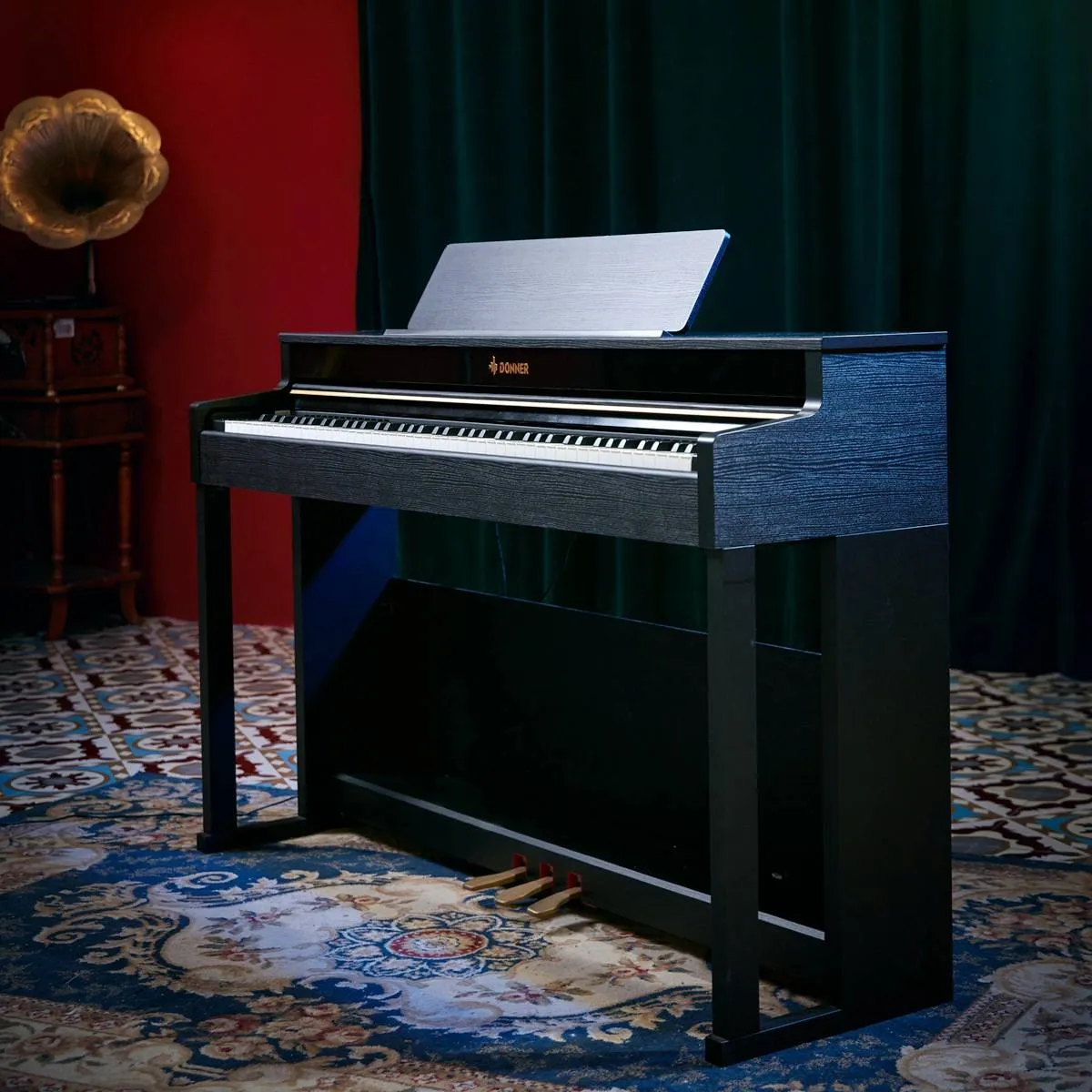 Donner DDP-400 88 Weighted Key Progressive Hammer Action Digital Piano with Furniture Stand & 3 Pedal for Professional