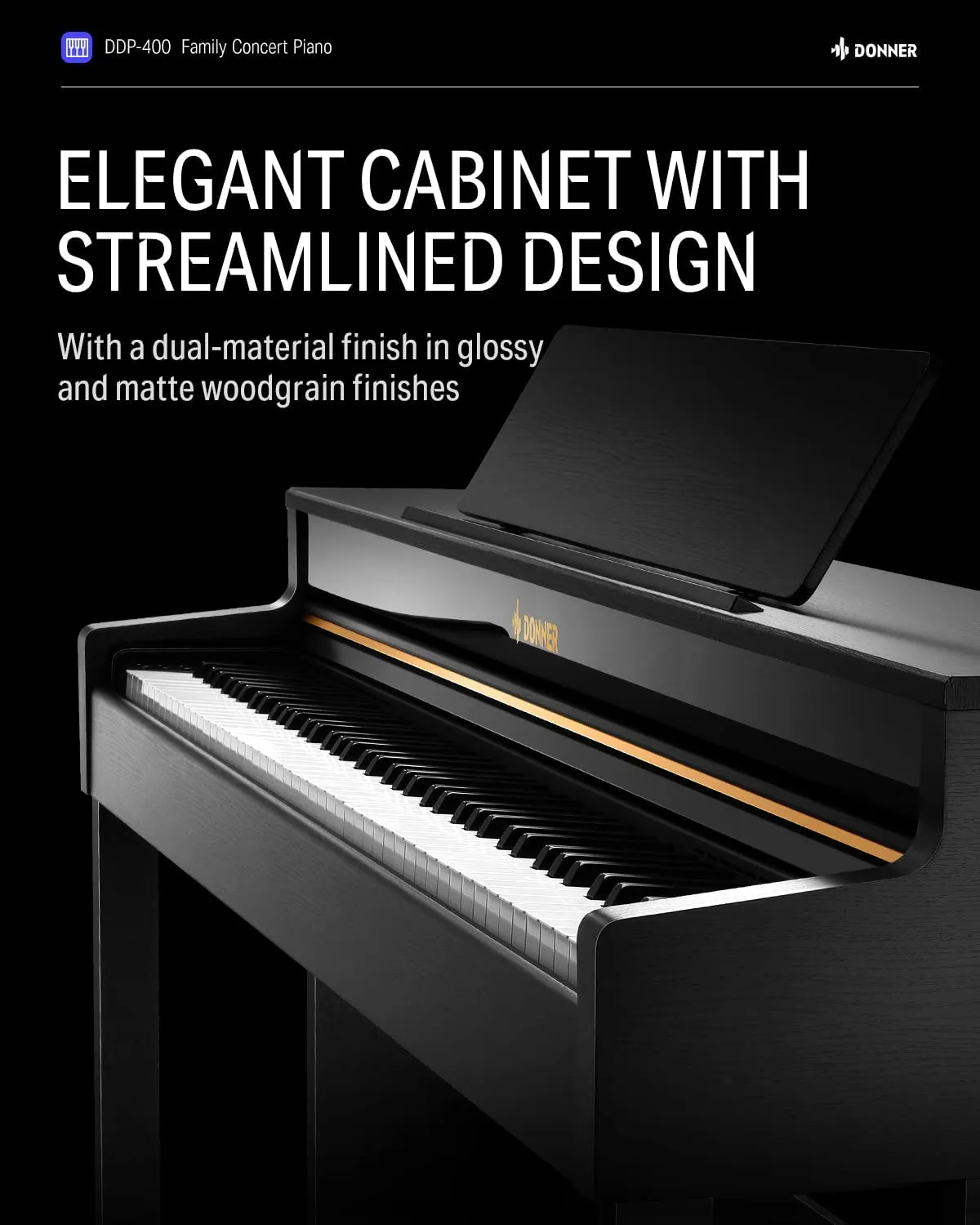 Donner DDP-400 88 Weighted Key Progressive Hammer Action Digital Piano with Furniture Stand & 3 Pedal for Professional