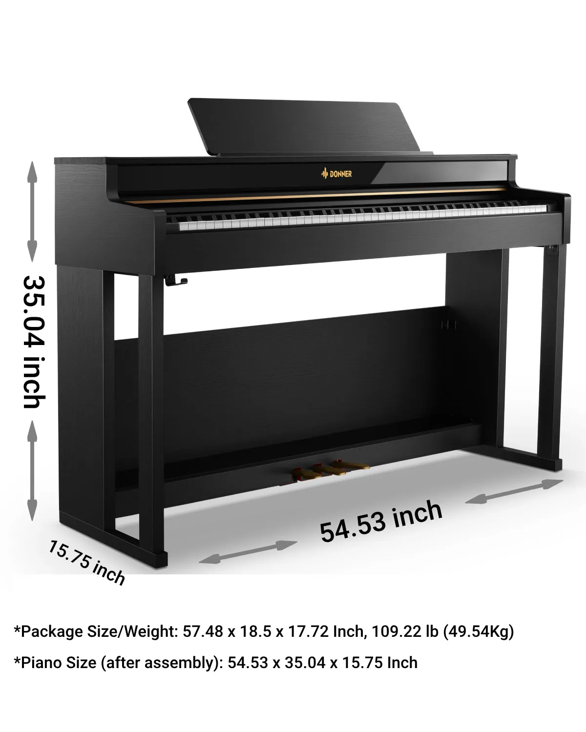 Donner DDP-400 88 Weighted Key Progressive Hammer Action Digital Piano with Furniture Stand & 3 Pedal for Professional