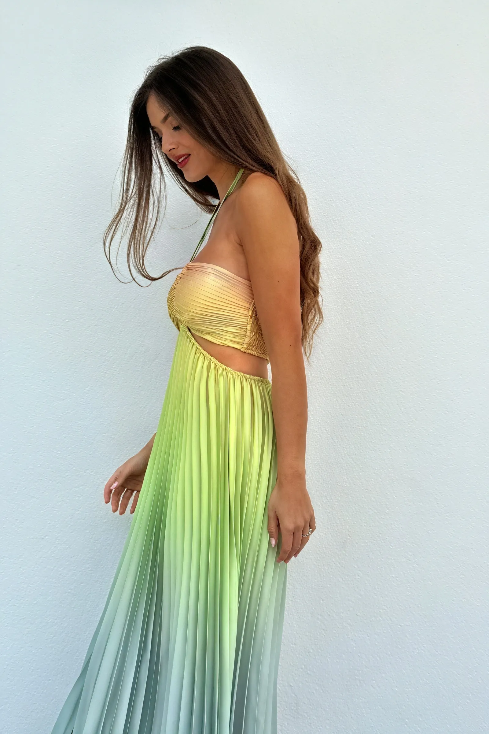Elegant Pleated Halter Maxi Dress