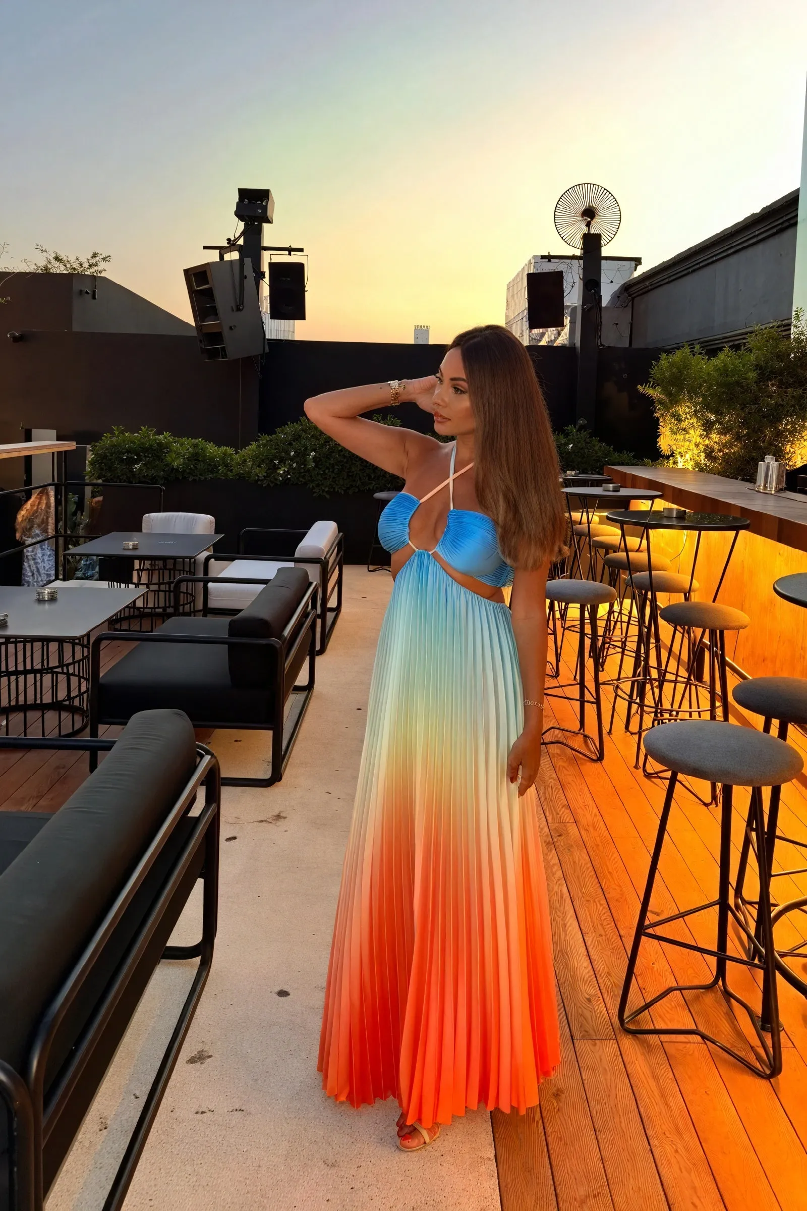 Elegant Pleated Halter Maxi Dress