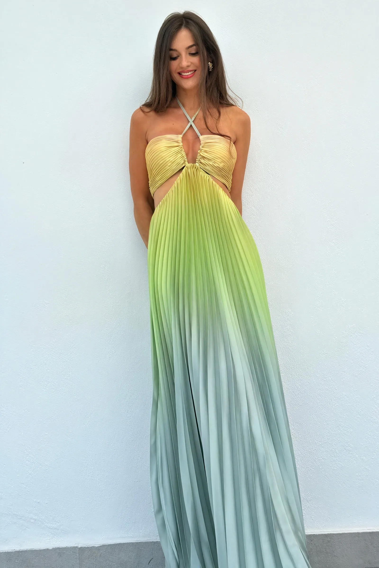 Elegant Pleated Halter Maxi Dress