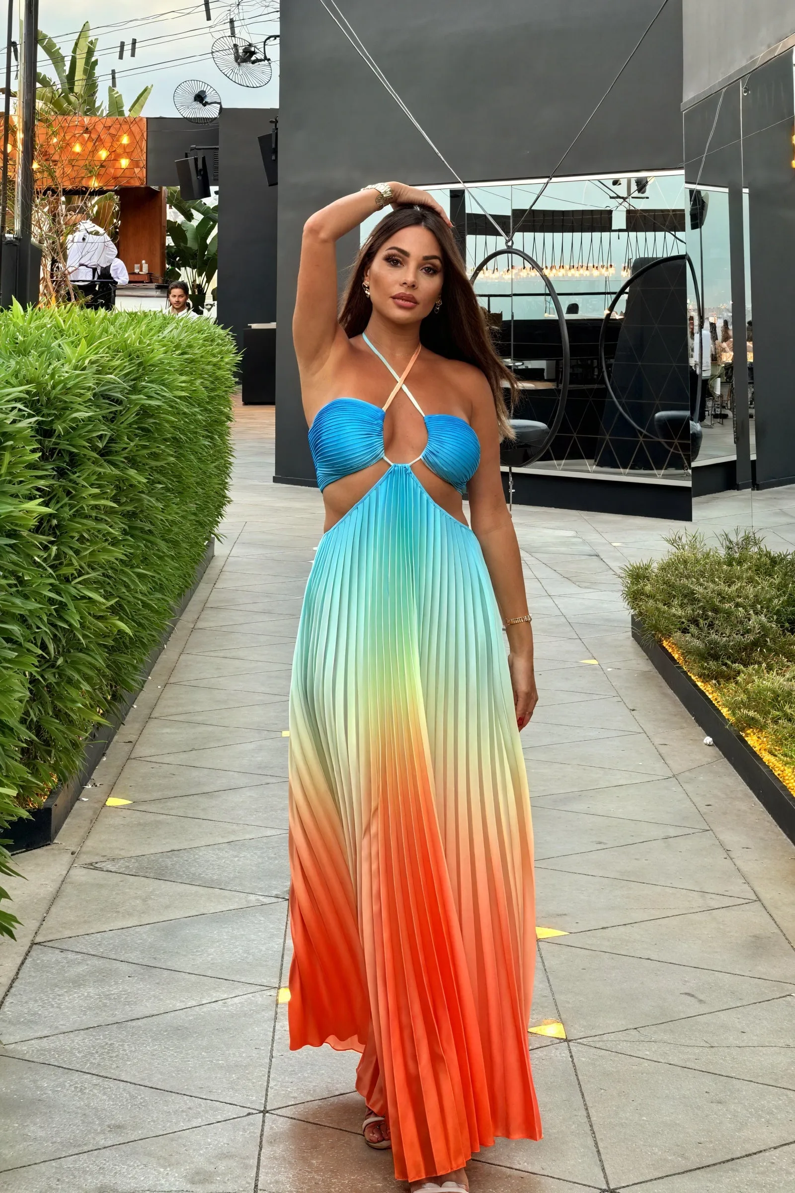 Elegant Pleated Halter Maxi Dress
