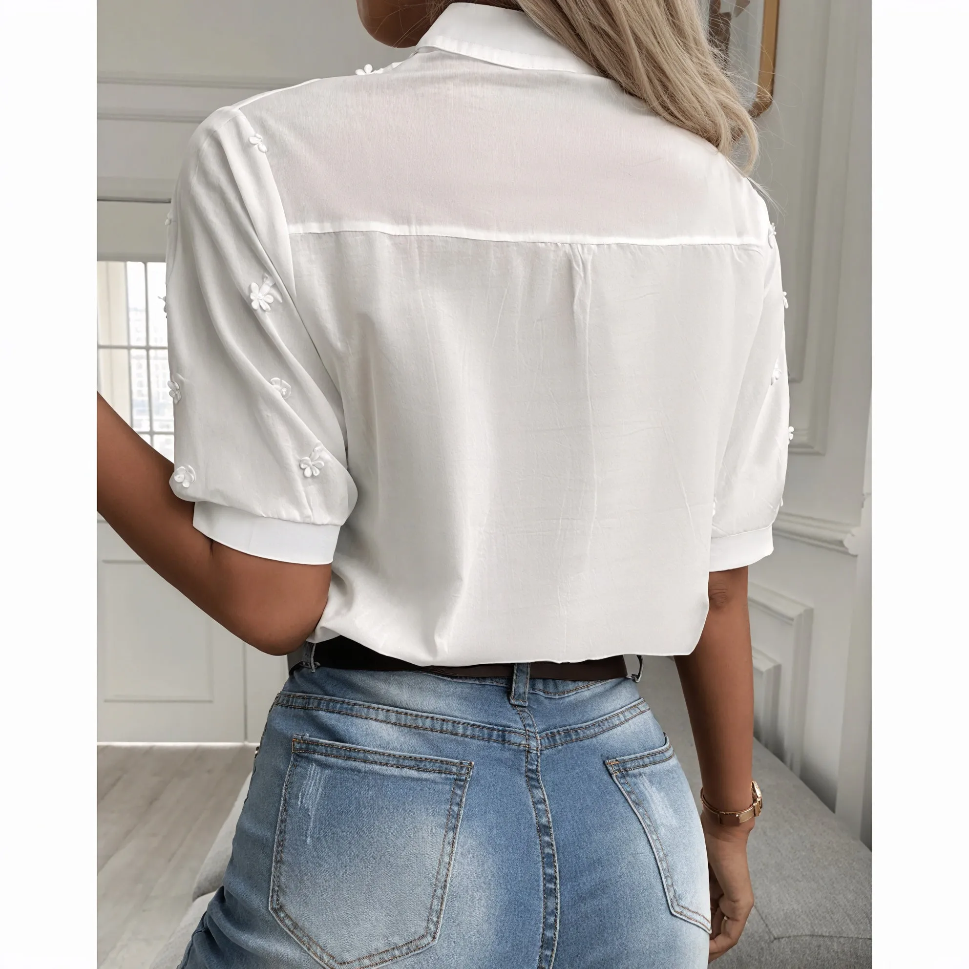 Embroidered Eyelet Blouse with Zipper Detail
