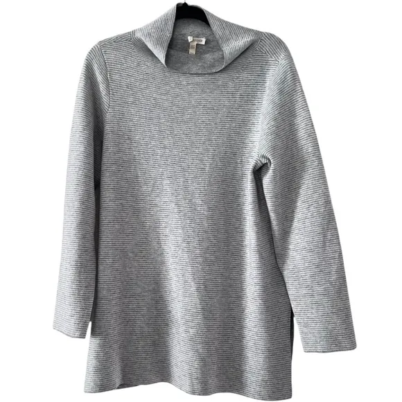 EUC Eileen Fisher Cashmere Blend Reversible Funnel Neck Sweater in Gray size M