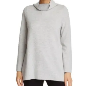 EUC Eileen Fisher Cashmere Blend Reversible Funnel Neck Sweater in Gray size M