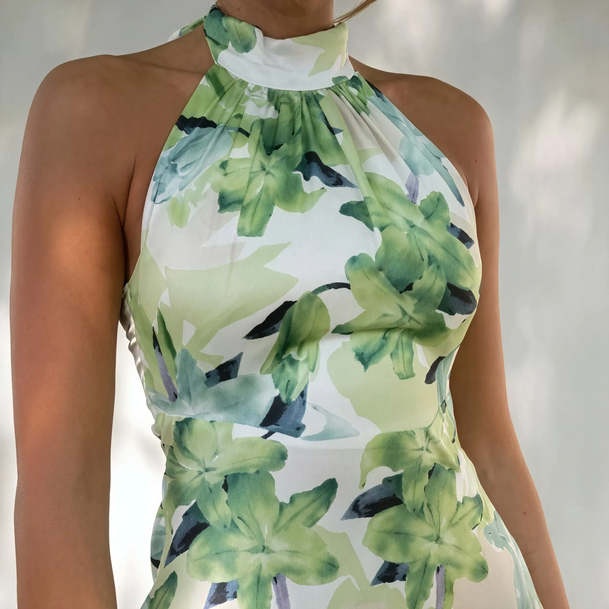Floral Halter Maxi Dress - Flowing Silhouette