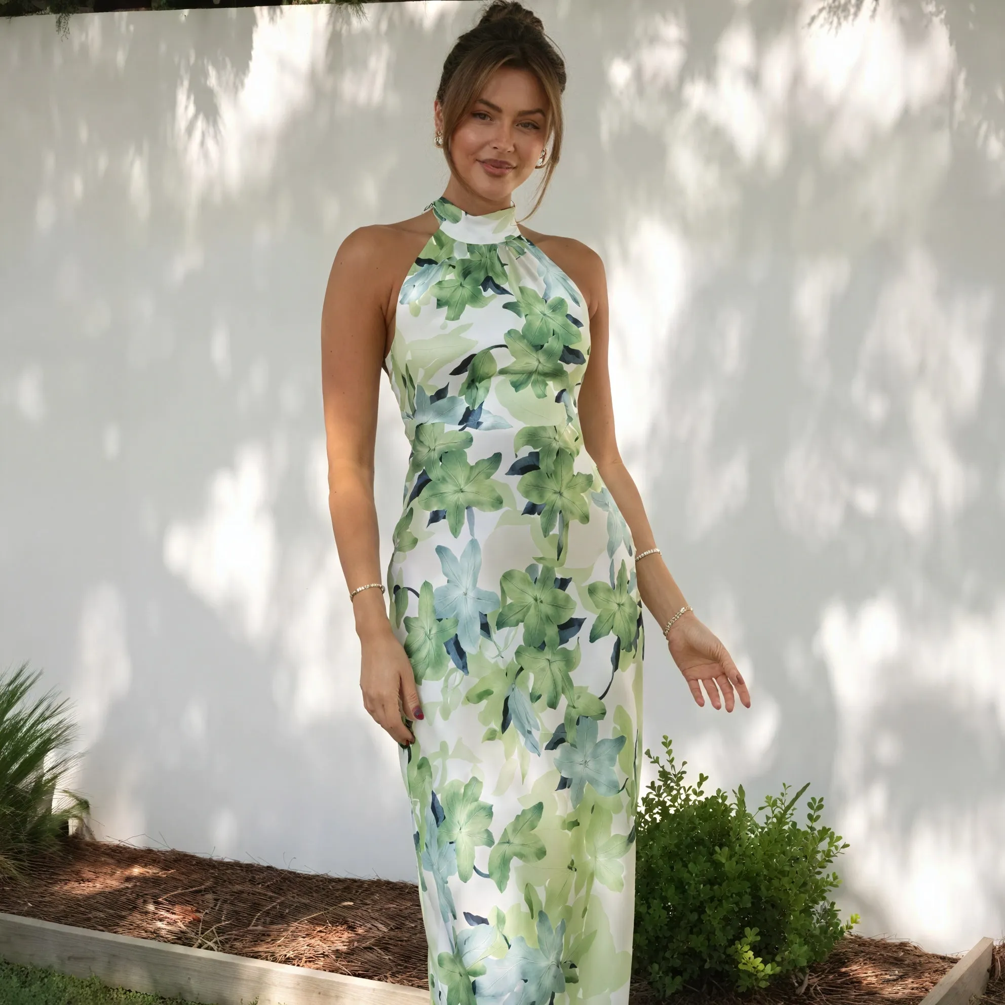 Floral Halter Maxi Dress - Flowing Silhouette