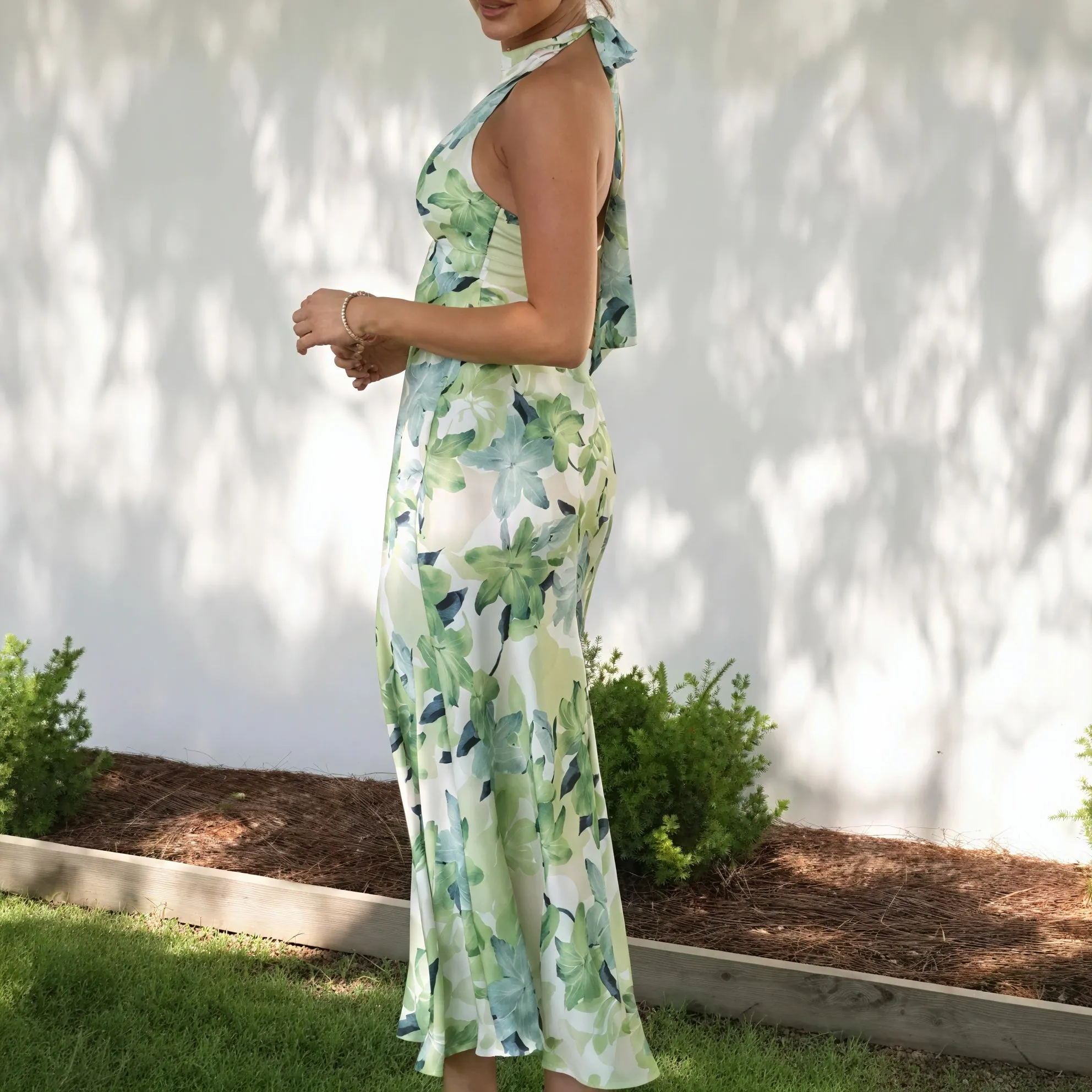 Floral Halter Maxi Dress - Flowing Silhouette