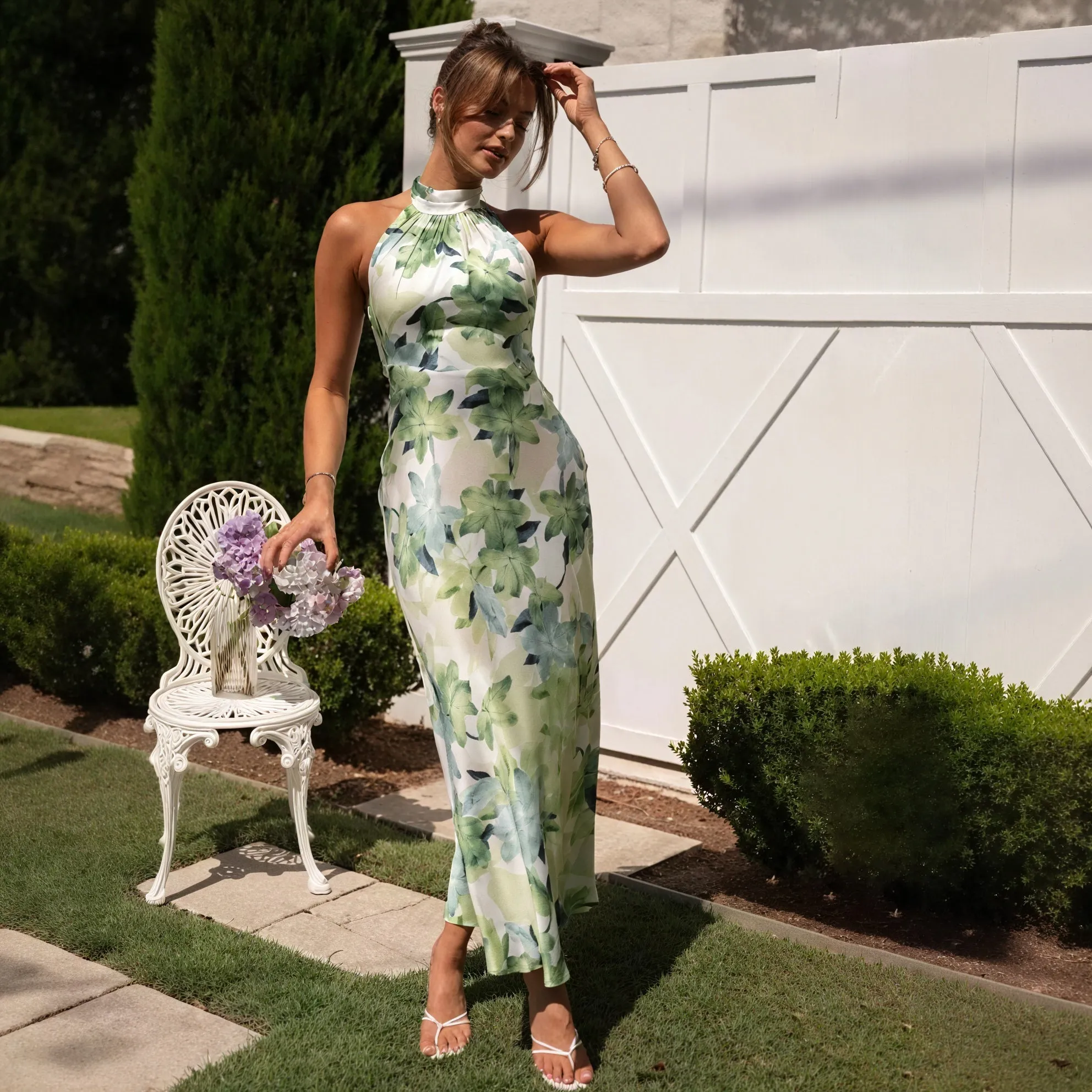 Floral Halter Maxi Dress - Flowing Silhouette