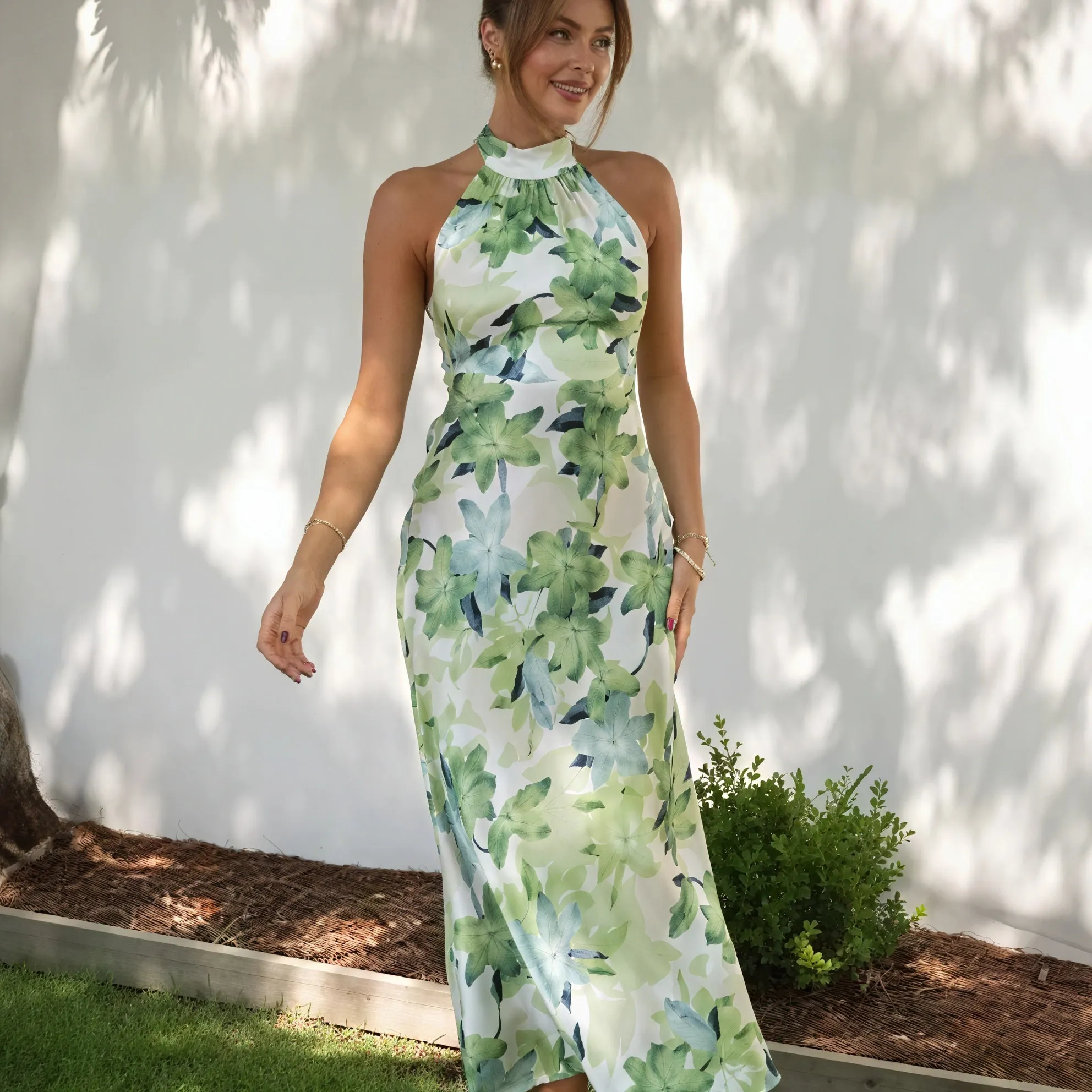 Floral Halter Maxi Dress - Flowing Silhouette