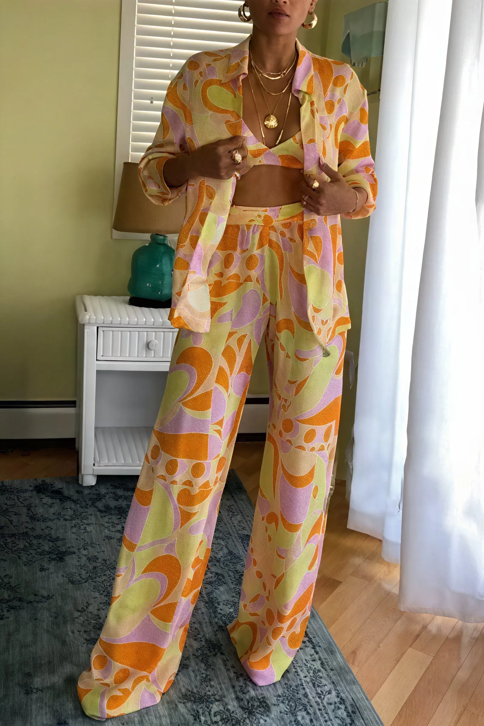 Geometric Print Silky Set