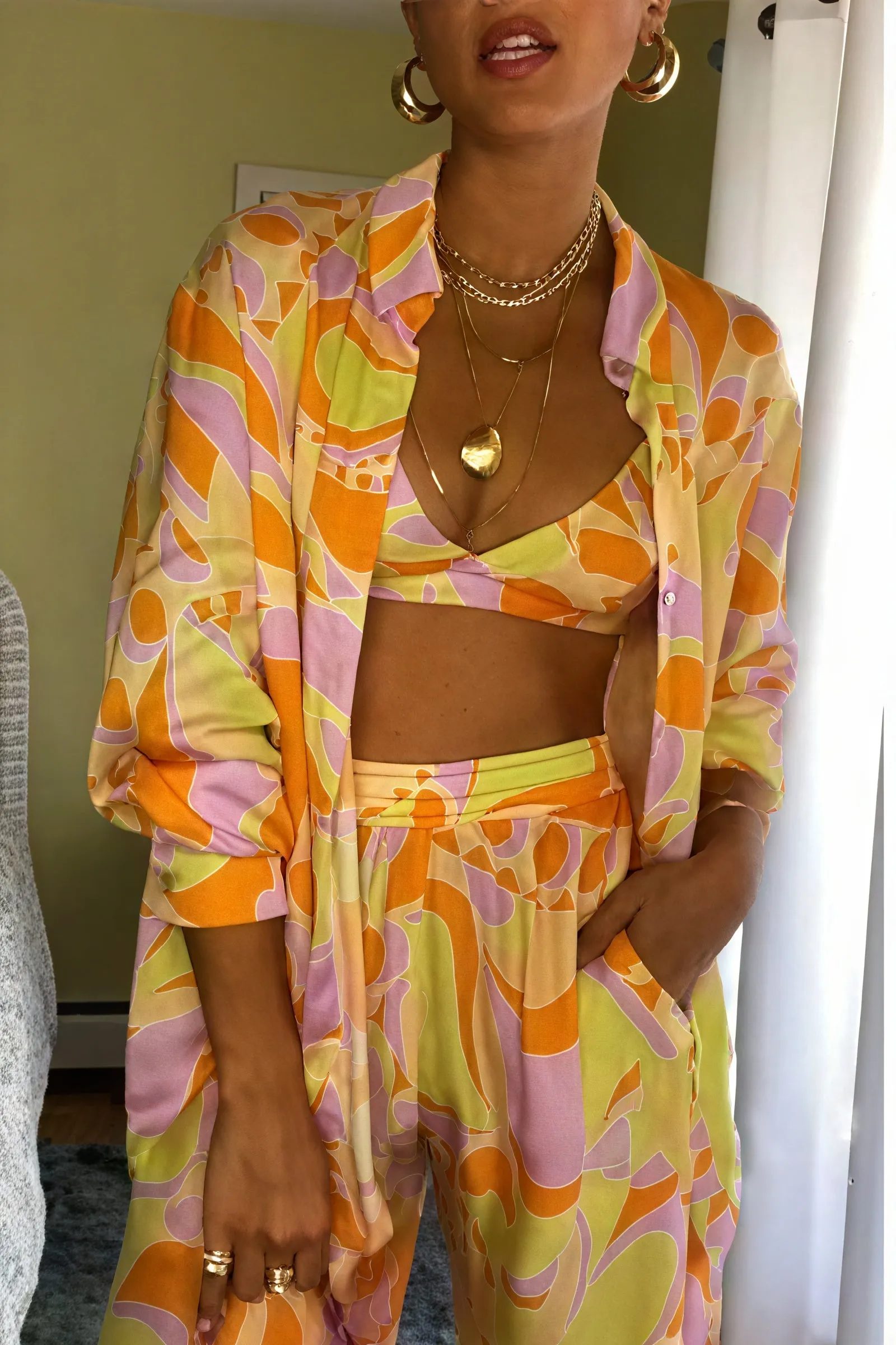 Geometric Print Silky Set