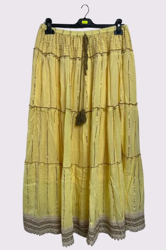 Gold Stripe Pattern Layered Maxi Skirt