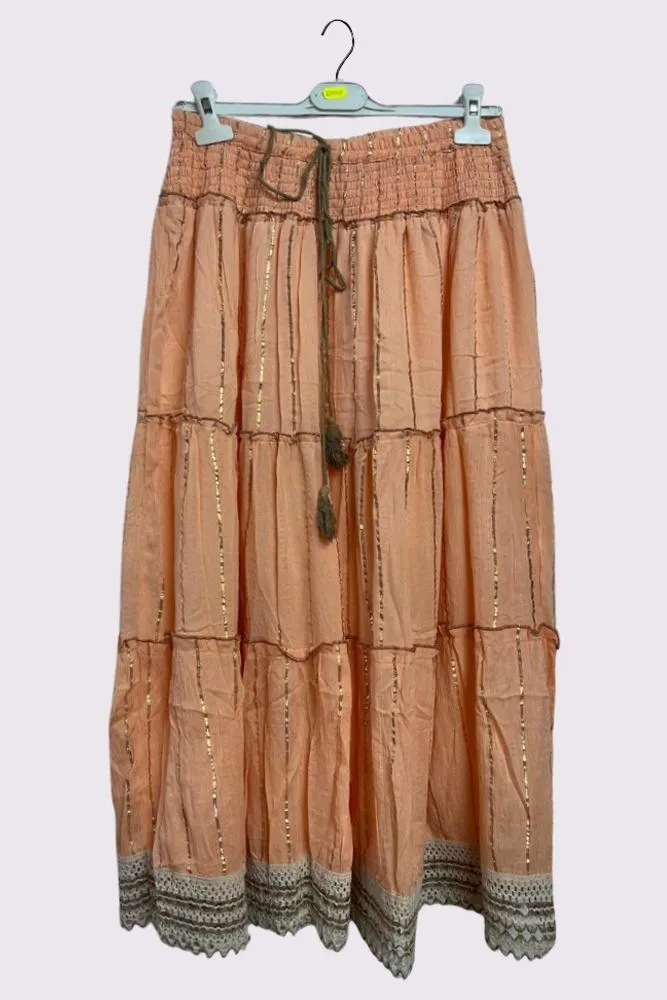 Gold Stripe Pattern Layered Maxi Skirt
