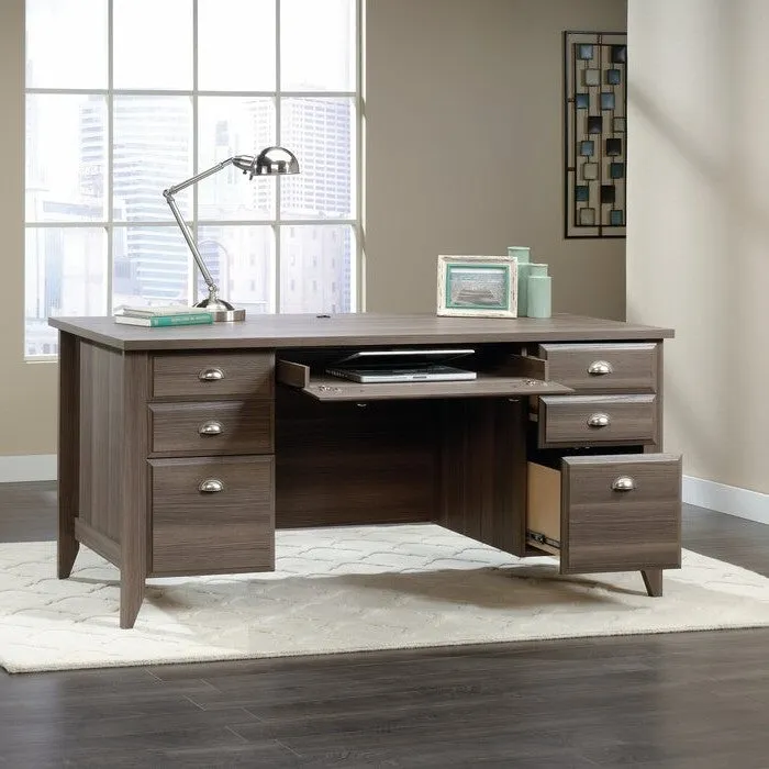 Gray Ash Brown Executive Computer Office Desk with Keyboard Tray - Made In USA