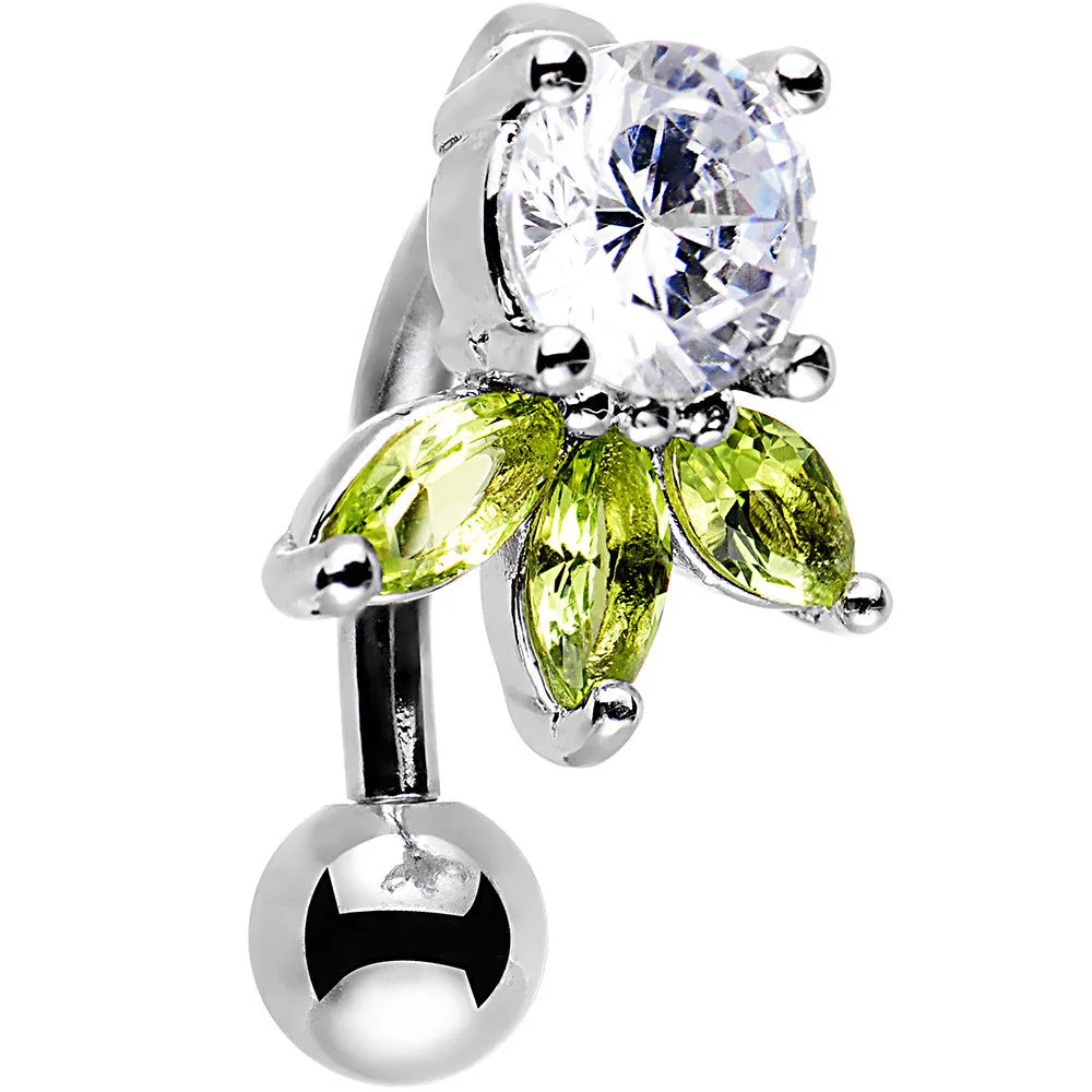 Green and Clear Gem Pretty Petals Flower Top Mount Belly Ring