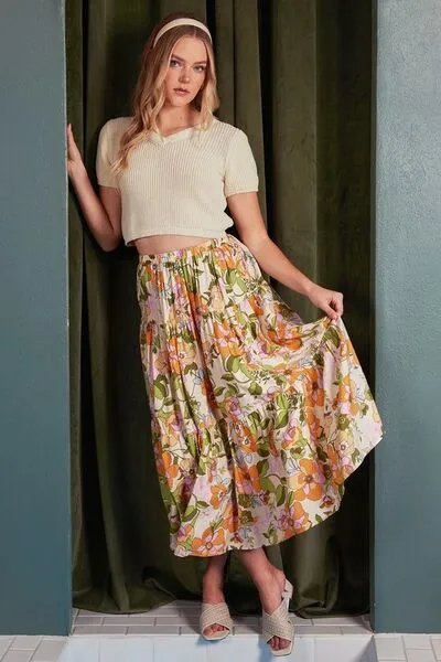 Hazel Blues® |  Mittoshop Flower Print Elastic Waist Tiered Skirt