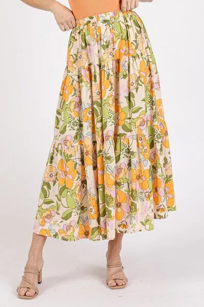 Hazel Blues® |  Mittoshop Flower Print Elastic Waist Tiered Skirt