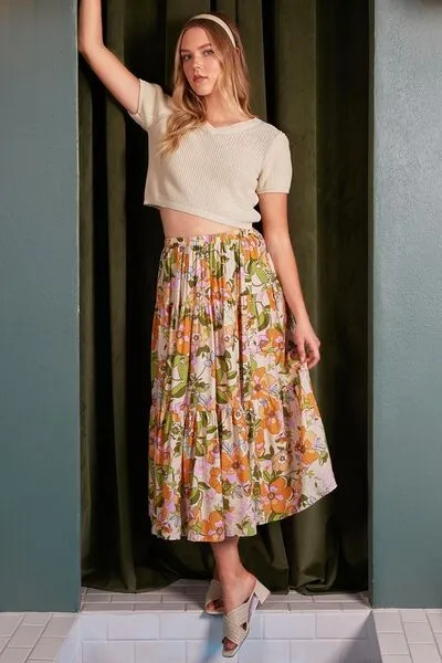 Hazel Blues® |  Mittoshop Flower Print Elastic Waist Tiered Skirt