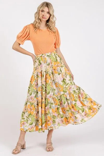 Hazel Blues® |  Mittoshop Flower Print Elastic Waist Tiered Skirt
