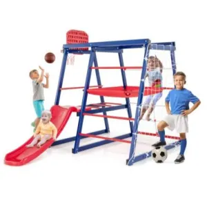 Heavy Weight 7-in-1 Indoor & Outdoor Rust-Proof Montessori Climbing Gym with Slide | Basketball Hoop